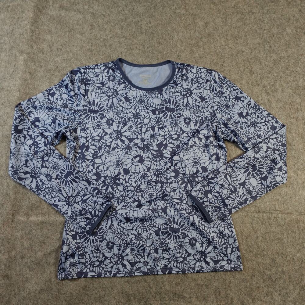 Vintage Patagonia Top Women Small Capilene Baselayer Long Sleeve Blue Floral USA